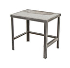 reinforced american industrial brushed angled iron and steel custom-built stationary factory die table with all-welded four-legged base