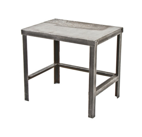 reinforced american industrial brushed angled iron and steel custom-built stationary factory die table with all-welded four-legged base