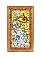 impressive c. 1880's antique american victorian era residential variegated leaded art glass window with several faceted jewel accents