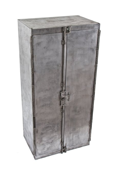 late 1940's american industrial custom-built heavy gauge steel freestanding tool and supply "strong box" with lockable hinged doors