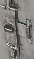 late 1940's american industrial custom-built heavy gauge steel freestanding tool and supply "strong box" with lockable hinged doors