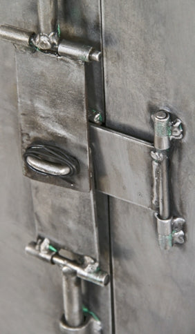 late 1940's american industrial custom-built heavy gauge steel freestanding tool and supply "strong box" with lockable hinged doors
