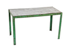 heavy duty american industrial all-welded custom built reinforced four-legged steel workshop table with original "machine green" paint finish