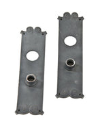 two matching late 19th century ornamental cast iron interior reliance building office door escutcheons with original bower-barff finish