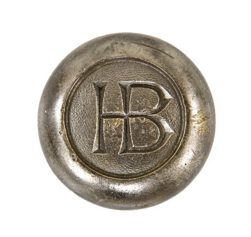passage size c. 1920's antique american interior commercial building "hb" monogrammed nickel-plated cast brass doorknob