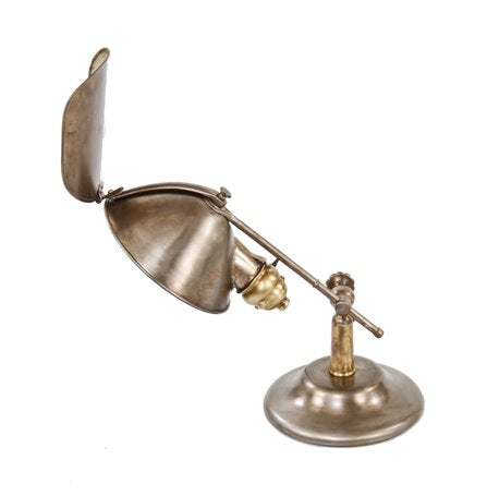 original early american industrial fully adjustable "lyhne" portable desk or table lamp with intact rotating light "guard" or reflector
