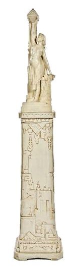 original early 20th century american egyptian revival two-piece freestanding fritz albert-designed northwestern white glazed terra cotta figural lamp base
