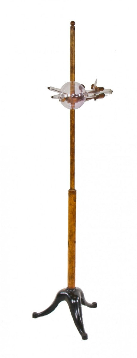 rare early 20th century antique american medical crookes x-ray tube wood and cast iron stand with adjustable brackets