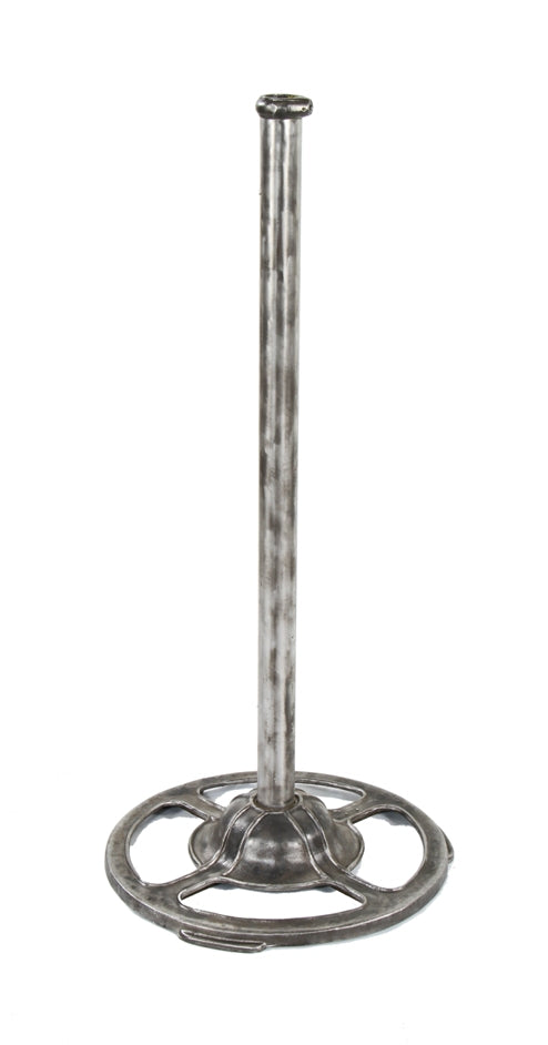 refinished heavy duty c. 1940's american industrial tubular steel and cast iron factory shop oscillating fan stand with uniquely shaped base