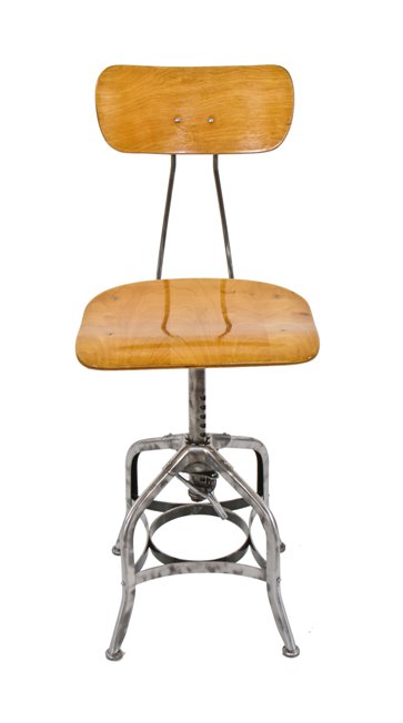 original and fully functional c. 1930's clement uhl stationary pressed and folded cold-rolled steel swivel chair with backrest