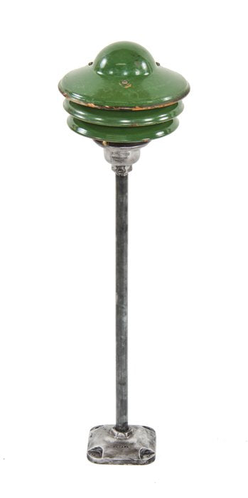 hard to find original c. 1950's vintage american industrial appleton green porcelain enameled "walk light" with unusual staggered reflectors