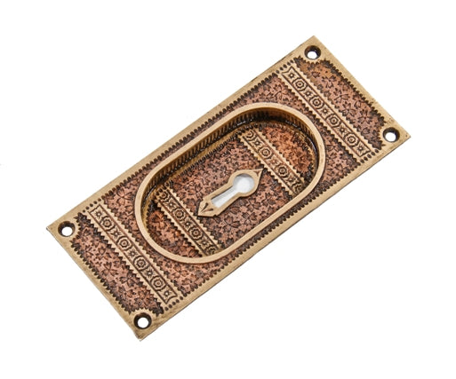 original c. 1885 american eastlake style ornamental cast bronze "ivy" pattern interior residential pocket door escutcheon or backplate