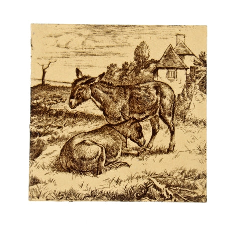 original c. 1885 antique aesthetic movement sepia-toned transferprint ceramic glazed interior residential firepplace pastoral minton tile
