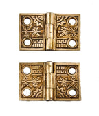 original antique american c. 1885 aesthetic style "oriental" pattern ornamental cast brass interior residential shutter door hinges