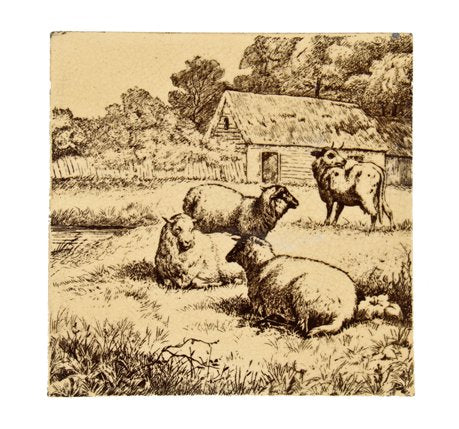 c. 1884-85 victorian era william wise "animals on the farm" series antique minton sepia-toned residential fireplace surround tile