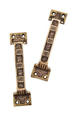 two matching c. 1880's american eastlake style ornamental cast brass "ivy" pattern interior residential window sash pulls or lifts