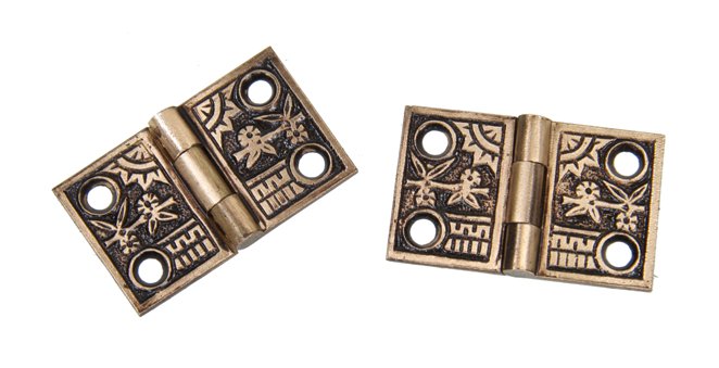 original c. 1885 american eastlake style ornamental cast brass "oriental" pattern interior residential shutter door hinges with black enameled inlay