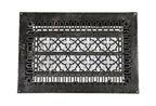 intact american victorian era 19th century ornamental cast iron "persian" pattern wall-mount glide movement register with uniform black enameled finish