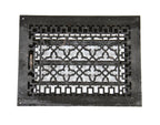 fully functional c. 1885 antique american ornamental cast iron wall-mount interior residential "persian" pattern black enameled louvered register