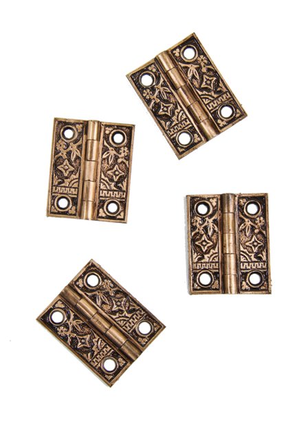 matching lot of four original 19th century american eastlake style ornamental cast brass "bamboo" pattern oversized shutter door hinges or butts