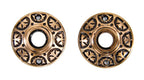 two matching c. 1880's antique american refinished ornamental cast brass h & d interior residential doorknob rosettes with floral motifs