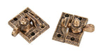 two matching oversized 19th century american ornamental cast brass "ivy" pattern interior residential window sash locks with intact keepers