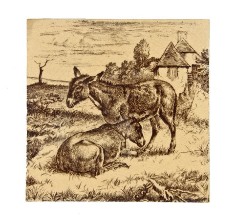 c. 1885 original 6 x 6 inch interior residential sepia-toned transferware minton ceramic fireplace tile with lightly crazed surface