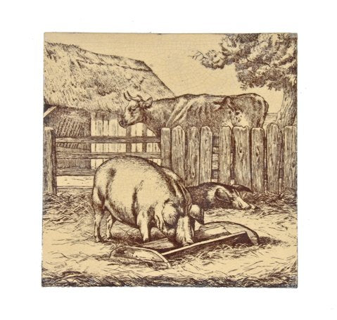 lightly crazed original william wise minton "animals on the farm" interior residential aesthetic movement fireplace surround tile