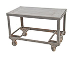 fully functional american industrial heavy gauge angled steel factory machine shop cart with intact stationary and swivel casters