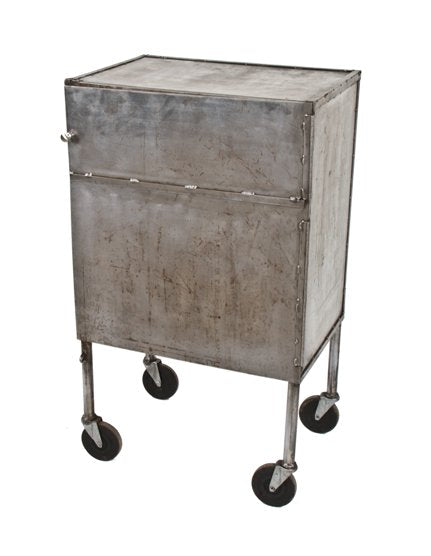 c. 1940's vintage american industrial all-welded joint heave gauge refinished steel mobile factory cabinet with spacious interior compartment
