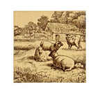 19th century original interior residential aesthetic movement transferware "sheep lying down" fireplace surround ceramic tile