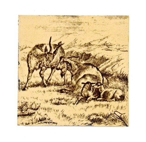 antique aesthetic movement interior residential minton "animals on the farm" sepia-toned transferware pictorial fireplace tile