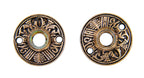 pair of matching c. 1880's original ornamental cast brass "egyptian" pattern interior residential passage door rosettes with protruding thimbles