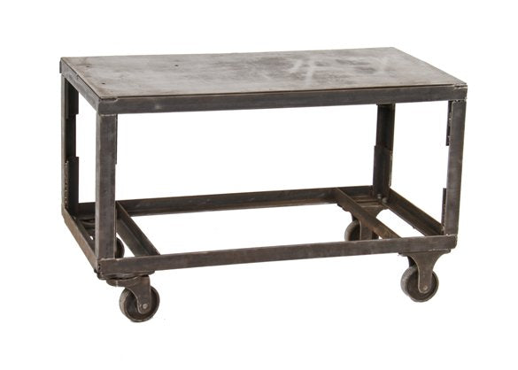 vintage american industrial custom built all-welded joint heavy gauge refinished steel mobile factory cart with original bassick casters