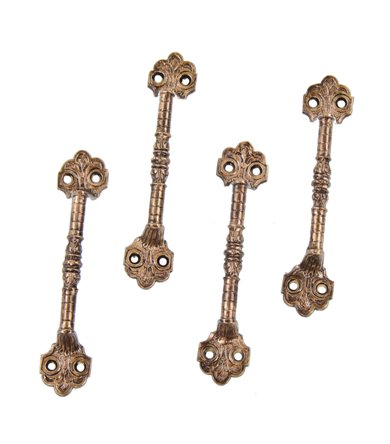 lot of four matching all original c. 1880's ornamental cast brass interior residential david c. cook mansion window sash pulls or lifts