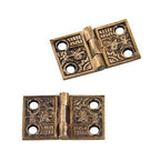 two matching c. 1880's refinished ornamental cast brass "oriental" pattern interior residential window shutter flap hinges with enameled inlay