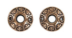 refinished late 19th century antique american ornamental cast brass circular interior residential doorknob rosettes or escutcheons with enameled inlay