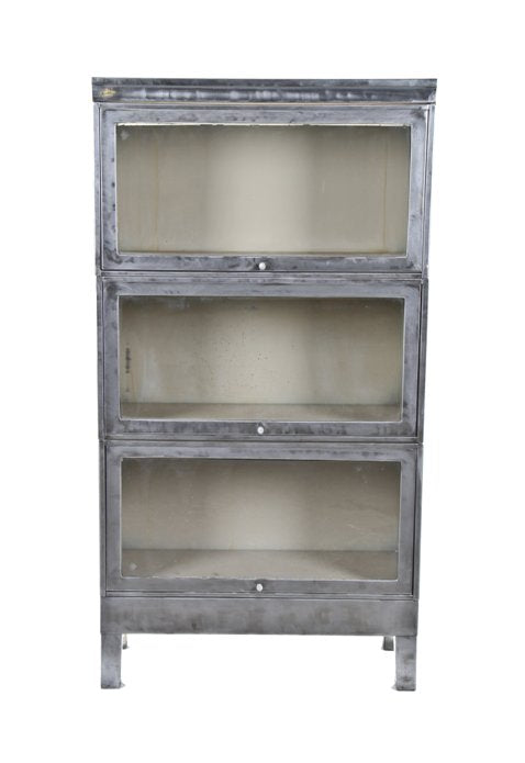 fully functional c. 1940's american industrial department of defense cold-rolled steel stackable barrister bookcase with original crown and base