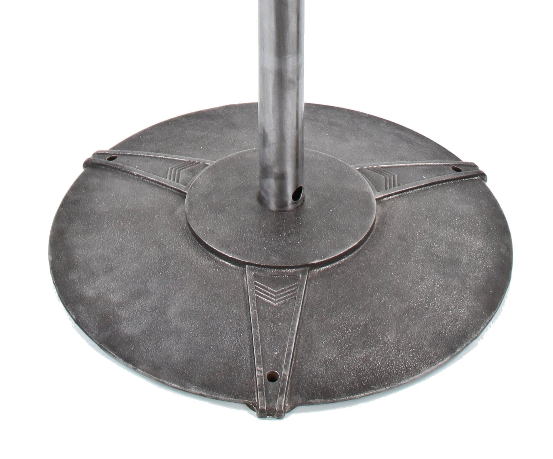 late 1930's american art deco style machine age cast iron and steel industrial air circulating fan base with embossed chevron design motifs