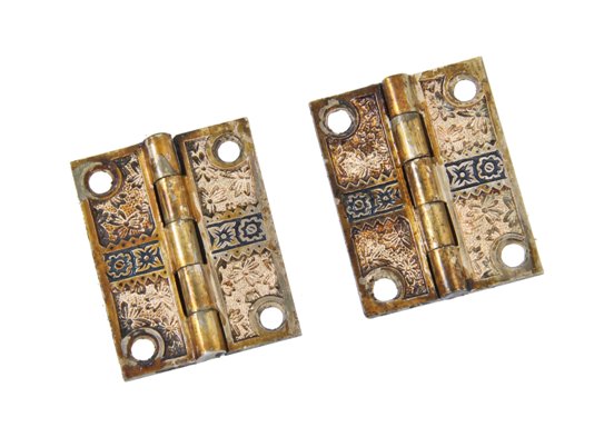 original american eastlake style ornamental cast brass "ivy" pattern david c. cook mansion window shutter butt hinges with ivy leaf field pattern