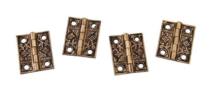 matching lot of original 19th century american antique ornamental cast brass interior residential "bamboo" pattern window shutter butt hinges