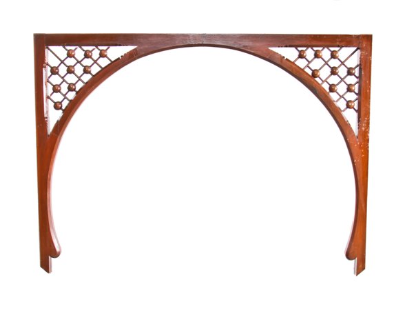 19th century interior residential american victorian era solid cherry wood room divider arch segment containing a horseshoe opening