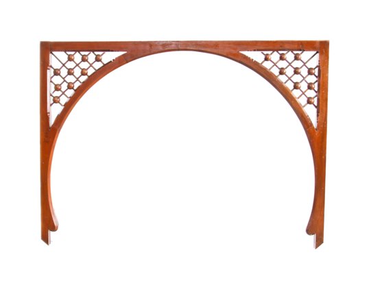 all original c. 1880's antique american victorian era solid cherry wood interior residential room divider arch segment with stick-and-ball fretwork