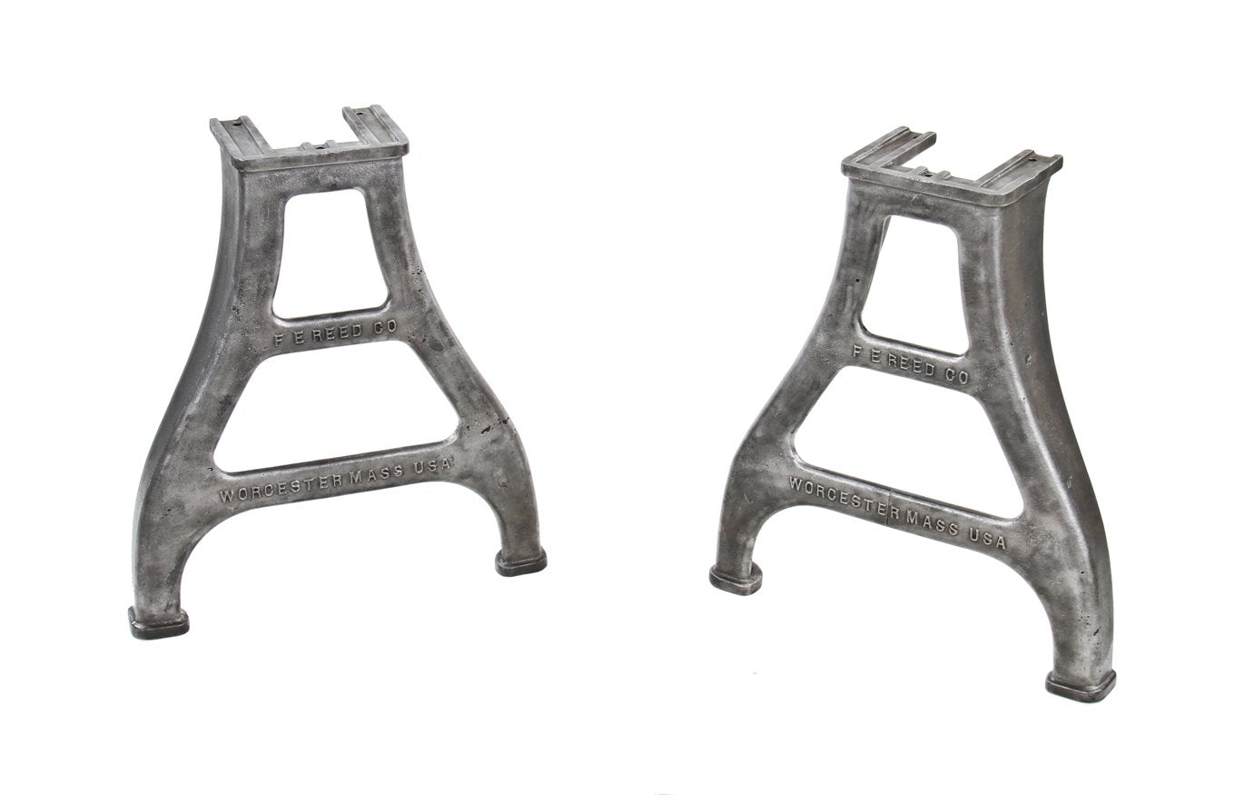 matching set of hard to find early 20th century freestanding american industrial refinished cast iron factory lathe machine bases or legs