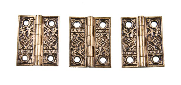 matching lot of three american aesthetic movement ornamental cast brass interior residential "bamboo" pattern shutter butt hinges