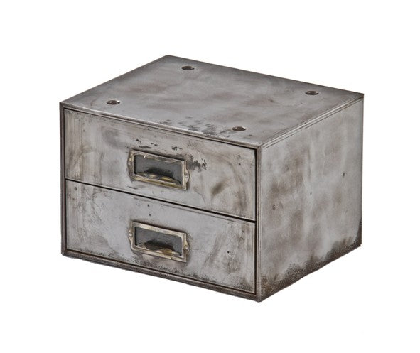 original and intact refinished antique american industrial cold-rolled steel "bb crystal" brushed metal storage cabinet with original yellow brass drawer hardware