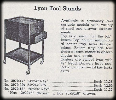 refinished late 1940's vintage american industrial heavy gauge steel mechanic mobile tool stand with interchangeable module containing two pull-out drawers