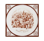 c. 1880's interior residential victorian era transferware "bardell vs. pickwick" fireplace surround tile with allover surface crazing