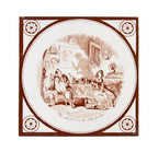 19th century original and intact interior residential pictorial or scenic "barnaby rudge" fireplace surround tile with lightly crazed surface