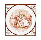 19th century original victorian era aesthetic movement reddish-brown glazed transferware pictorial or scenic residential fireplace tile